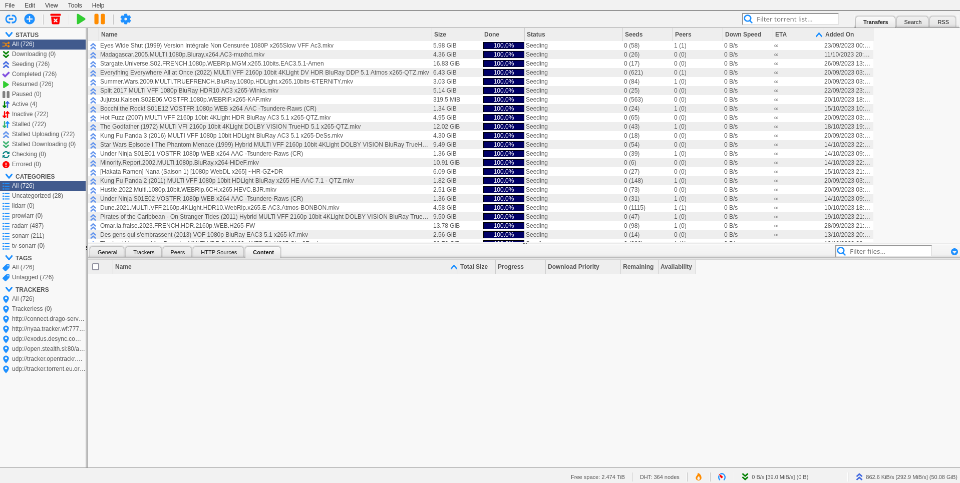 Une capture d&#39;écran du logiciel qBitTorrent